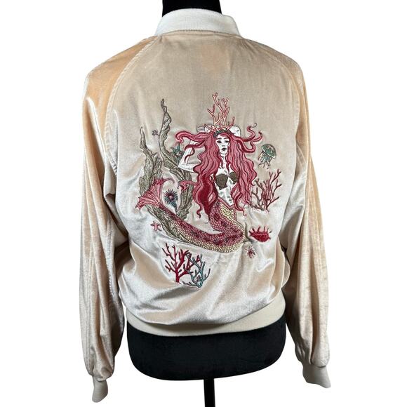 Silence + Noise Mermaid Embroidered Velour Bomber Jacket Women’s M - Picture 5 of 9